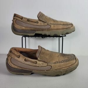 Twisted X Shoes Size 8M Driving Mocs Brown Leather Men's Slip on